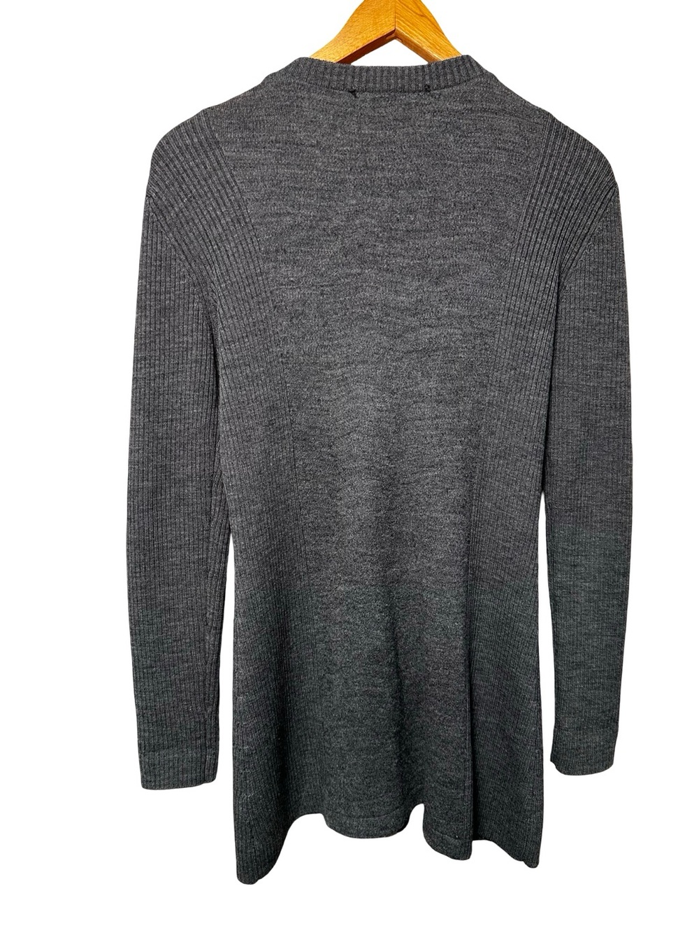 J. McLaughlin Gray 100% Merino Wool Ribbed Zip Up Cardigan Tunic Size XS Chic - Picture 5 of 10